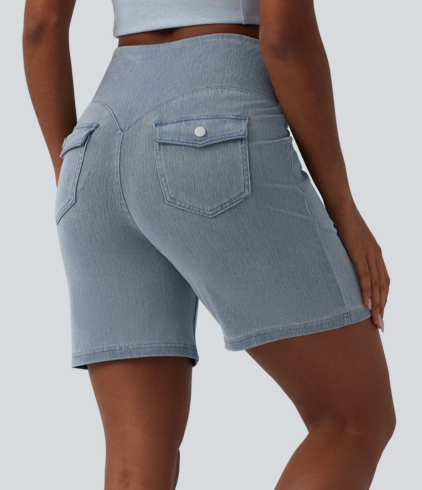 Halara Flex™ High Waisted Tummy Control Denim Casual Shorts 7'' with Pockets