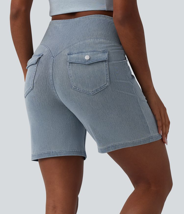 Halara Flex™ High Waisted Tummy Control Denim Casual Shorts 7'' with Pockets