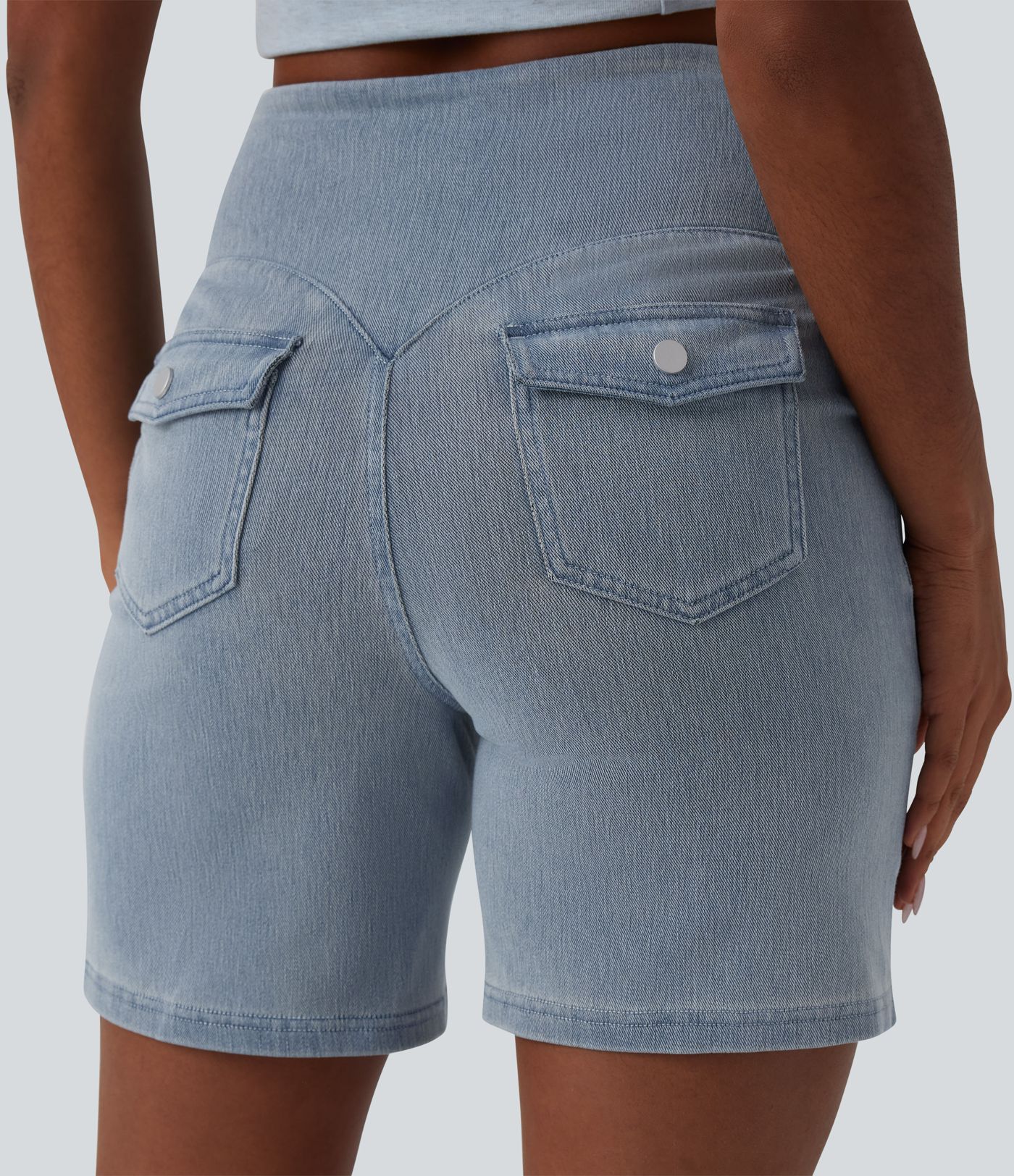 Halara Flex™ High Waisted Tummy Control Denim Casual Shorts 7'' with Pockets