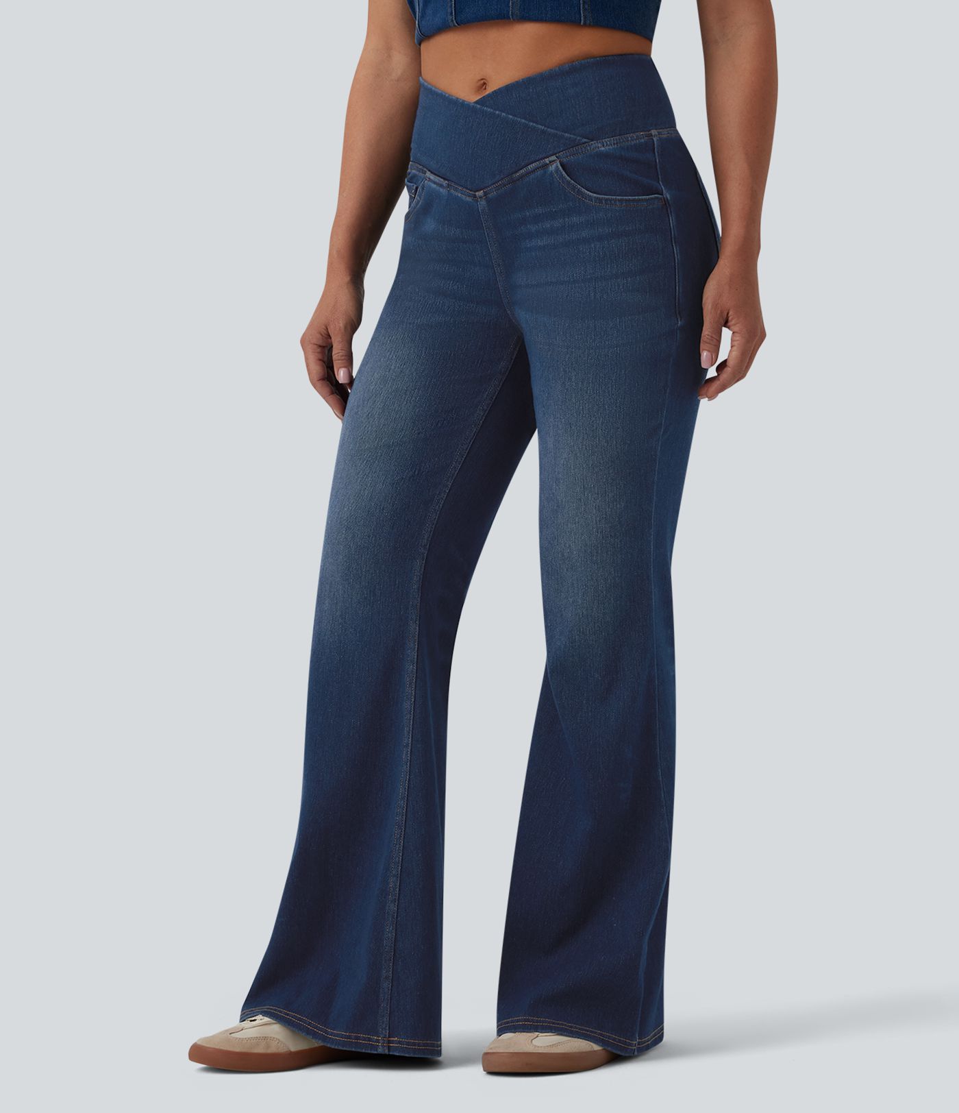 Halara Flex™ Crossover High Waisted Casual Flare Jeans with Pockets
