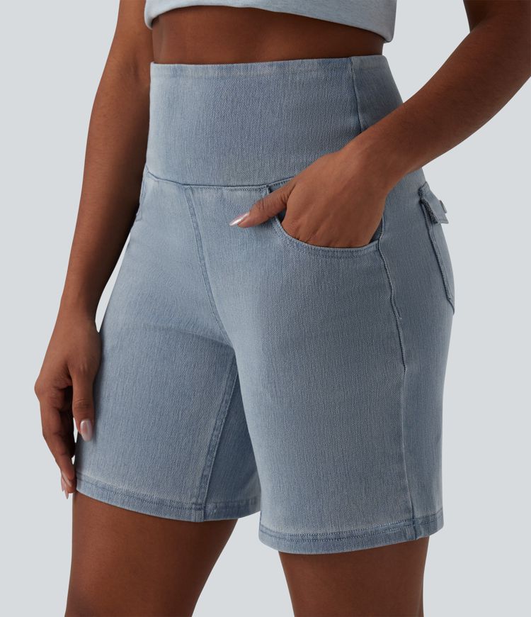 Halara Flex™ High Waisted Tummy Control Denim Casual Shorts 7'' with Pockets