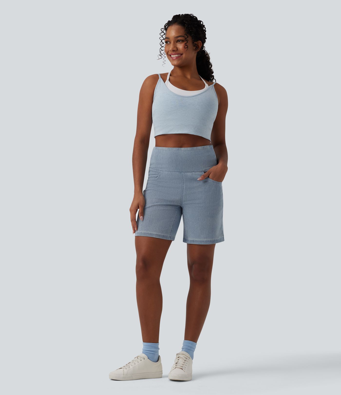 Halara Flex™ High Waisted Tummy Control Denim Casual Shorts 7'' with Pockets