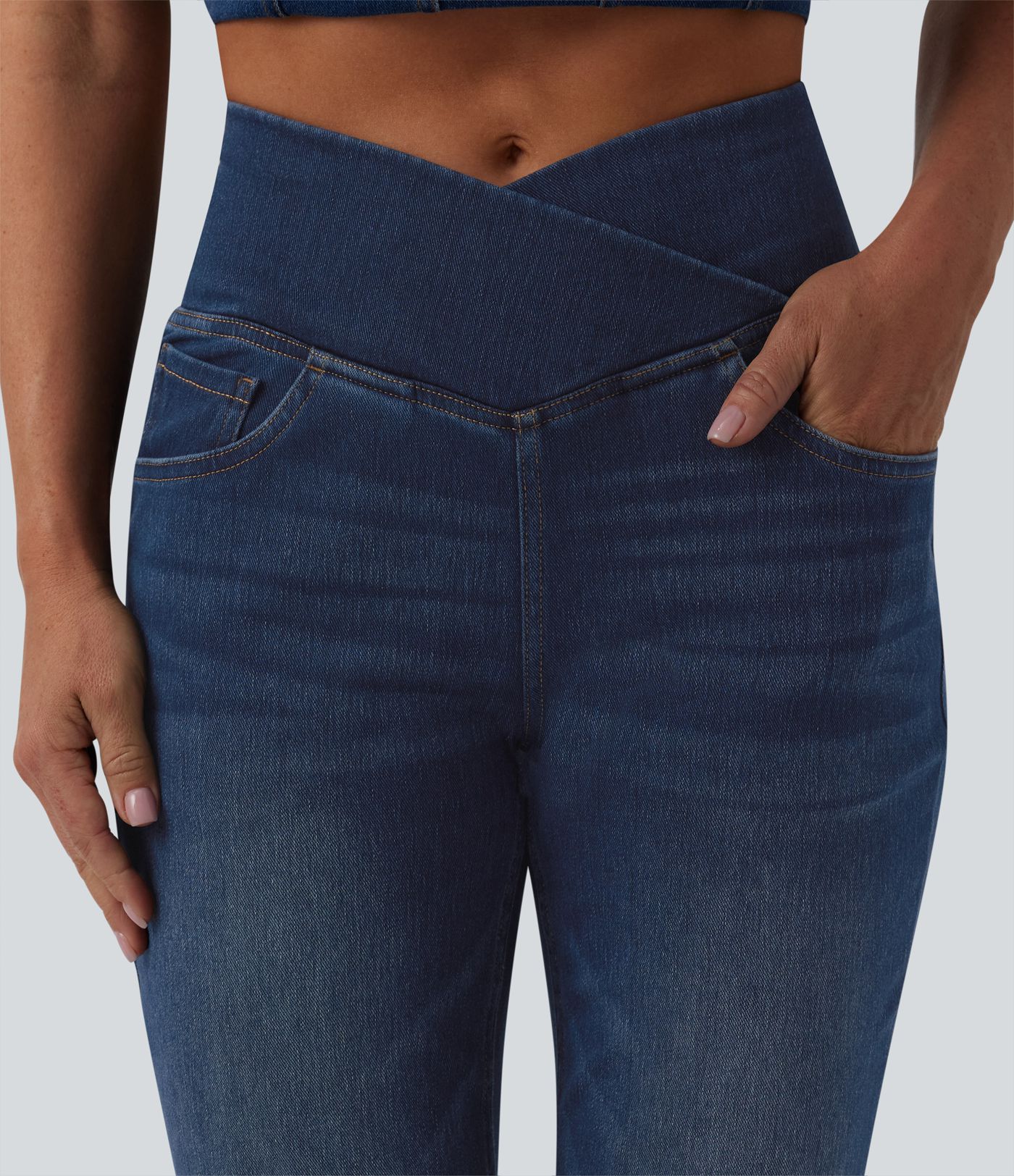 Halara Flex™ Crossover High Waisted Casual Flare Jeans with Pockets