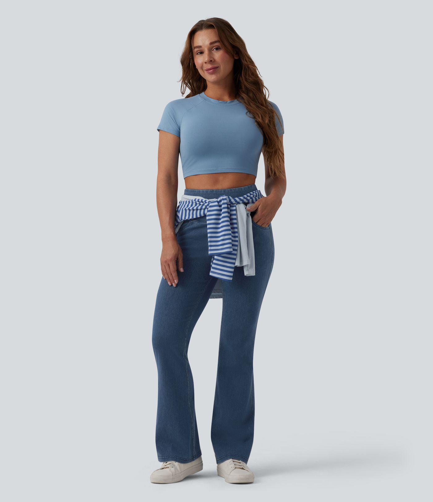 Halara Flex™ High Waisted Tummy Control Flare Casual Jeans with Pockets