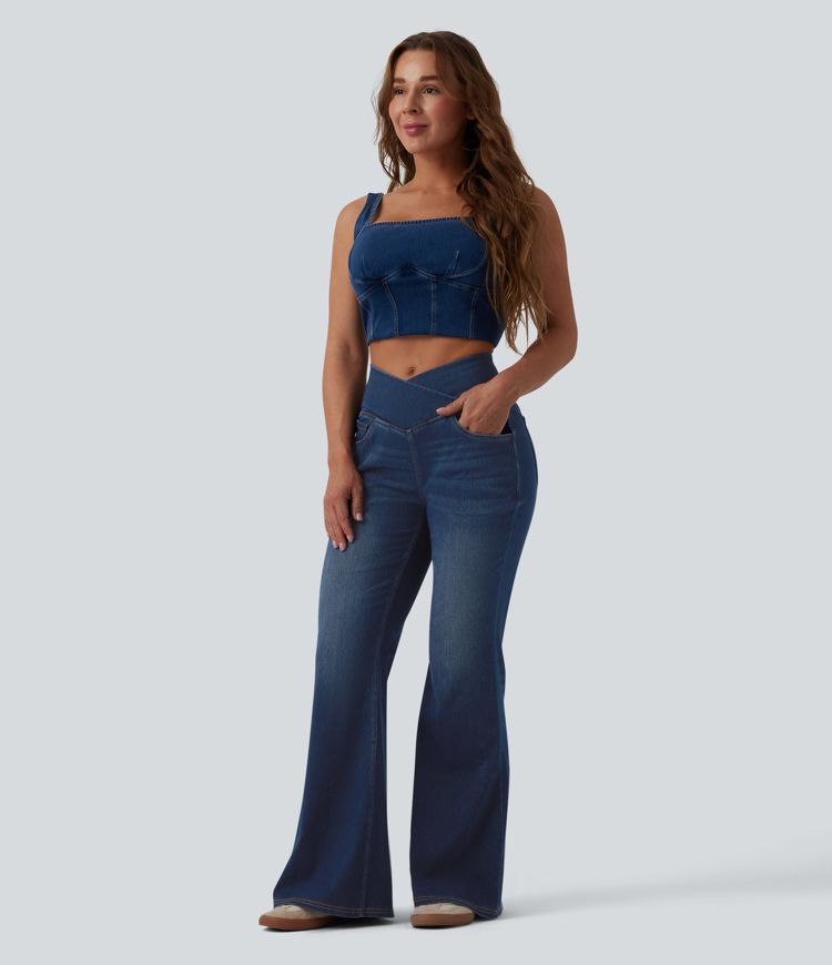 Halara Flex™ Crossover High Waisted Casual Flare Jeans with Pockets