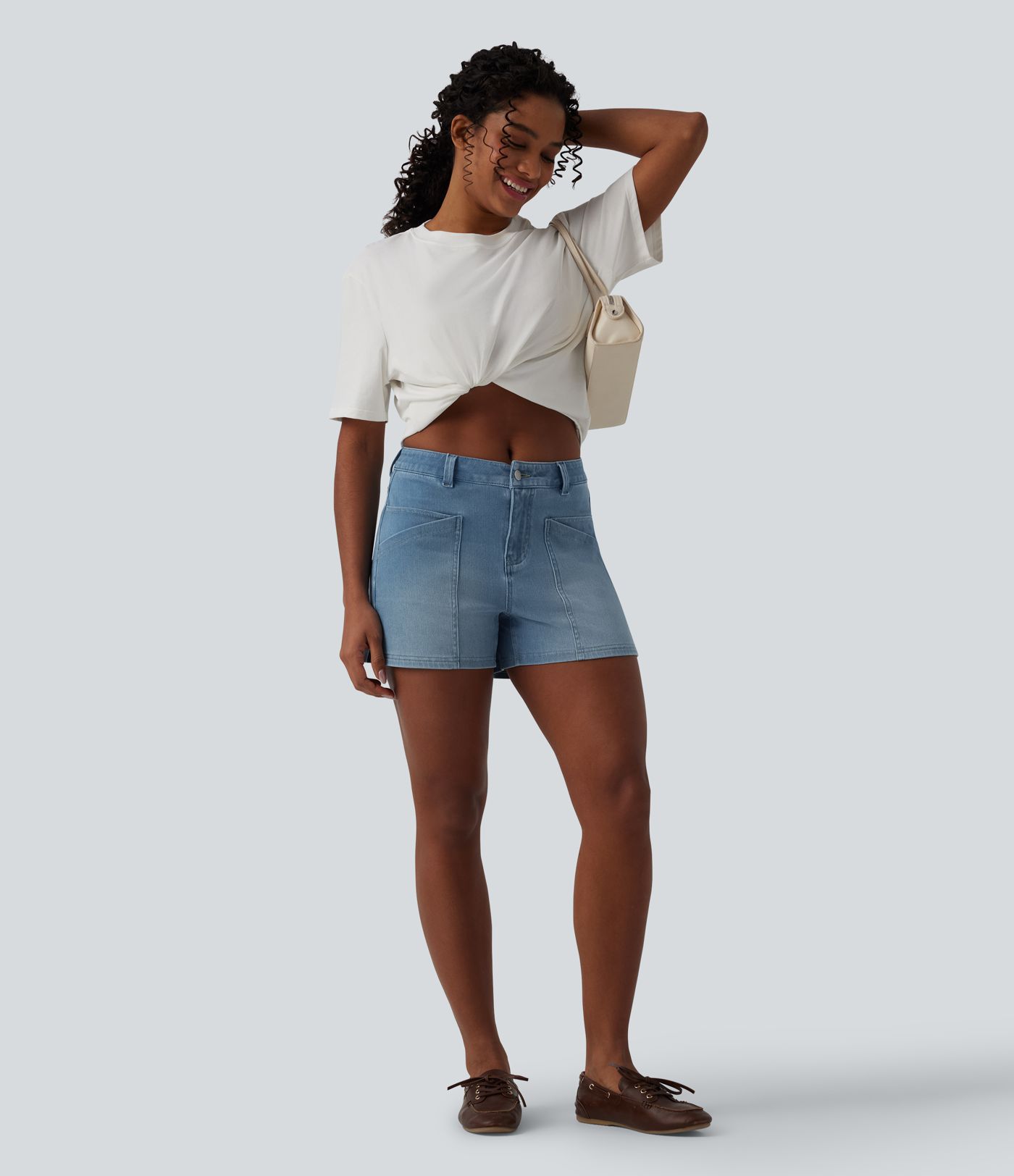 Short denim casual taille mi-haute Halara Flex™ 9 cm avec poches