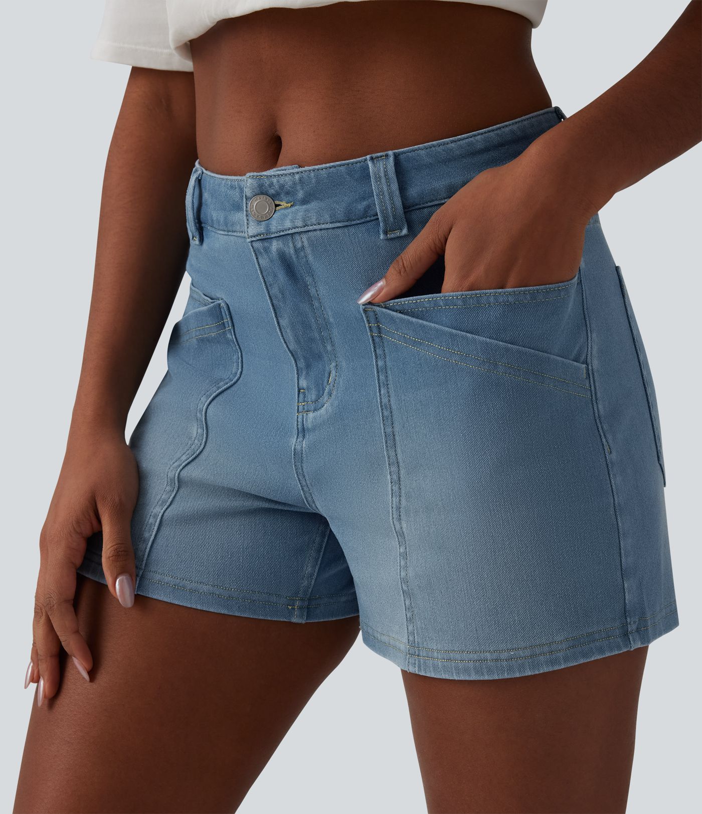 Short denim casual taille mi-haute Halara Flex™ 9 cm avec poches