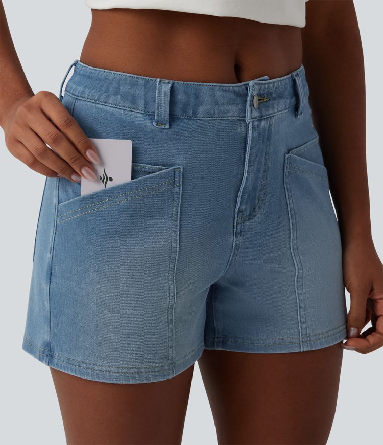 Short denim casual taille mi-haute Halara Flex™ 9 cm avec poches