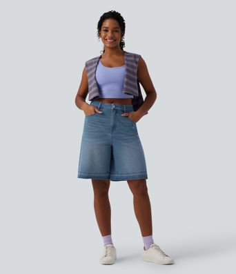 Halara Flex™ hoch taillierte Denim-Bermuda-Shorts mit Taschen
