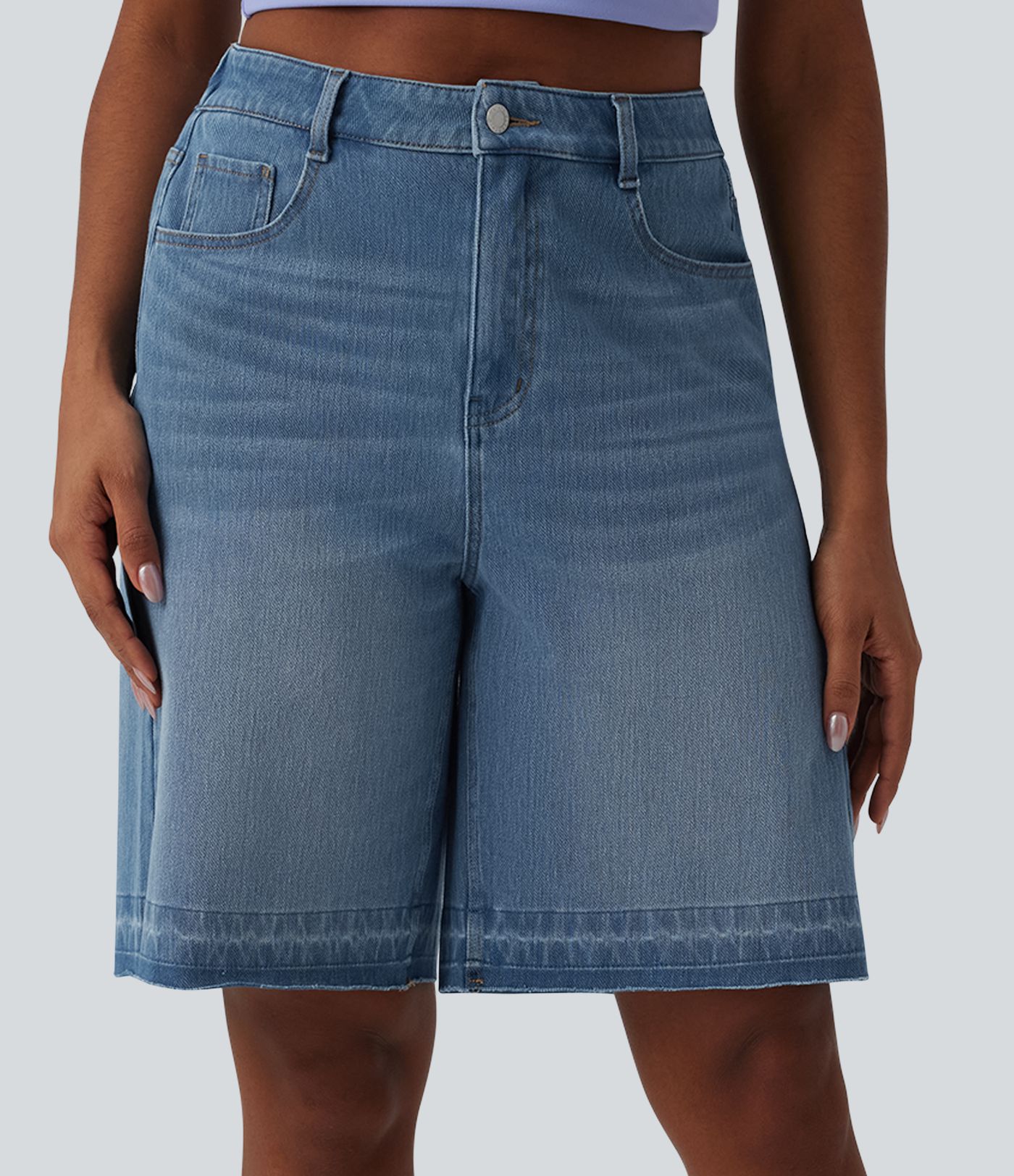 Halara Flex™ hoch taillierte Denim-Bermuda-Shorts mit Taschen