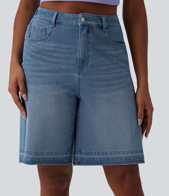 Halara Flex™ hoch taillierte Denim-Bermuda-Shorts mit Taschen