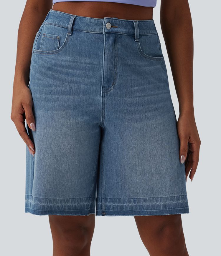 Halara Flex™ hoch taillierte Denim-Bermuda-Shorts mit Taschen