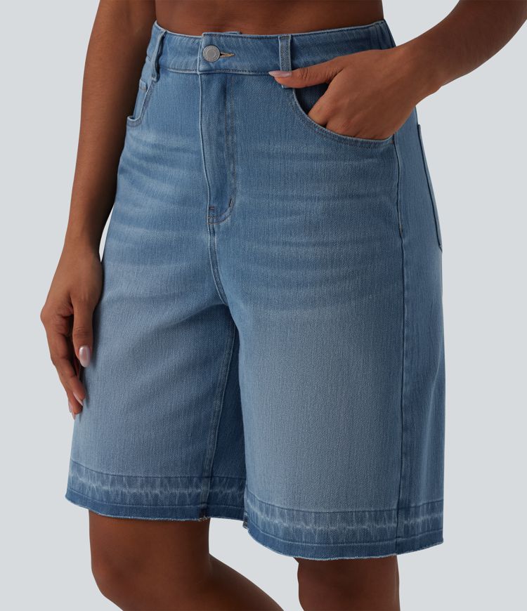 Halara Flex™ hoch taillierte Denim-Bermuda-Shorts mit Taschen