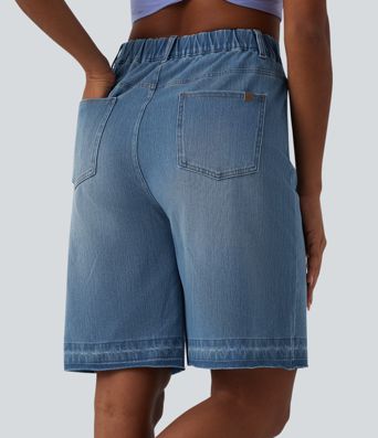 Halara Flex™ hoch taillierte Denim-Bermuda-Shorts mit Taschen
