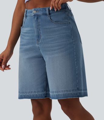 Halara Flex™ hoch taillierte Denim-Bermuda-Shorts mit Taschen