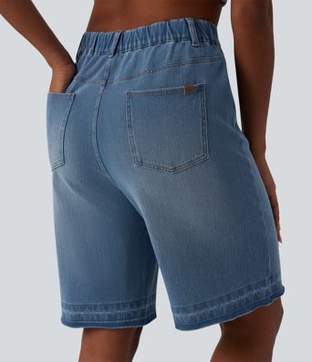 Halara Flex™ hoch taillierte Denim-Bermuda-Shorts mit Taschen