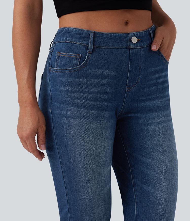 Halara Flex™ Jean casual raccourci taille basse à ourlet retroussé, avec poches