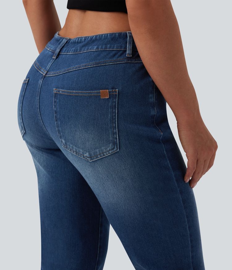 Halara Flex™ Jean casual raccourci taille basse à ourlet retroussé, avec poches