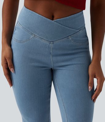 Halara Flex™ Jean évasé taille haute croisée avec poches