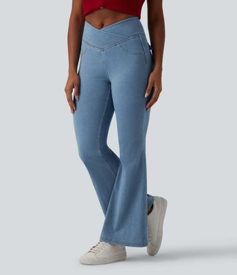 Halara Flex™ Jean évasé taille haute croisée avec poches