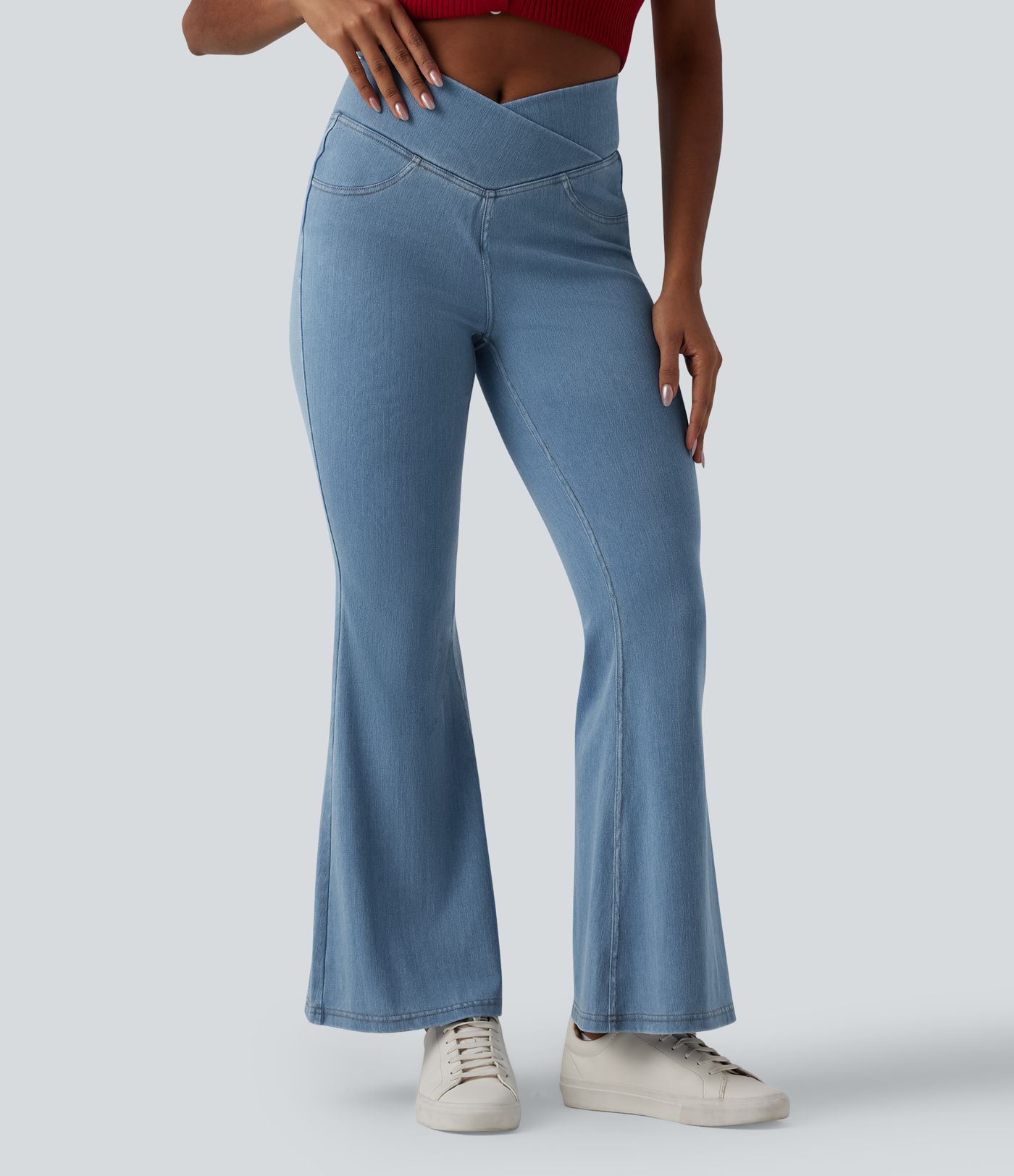 Halara Flex™ Jean évasé taille haute croisée avec poches