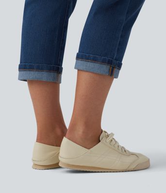 Halara Flex™ Jean casual raccourci taille basse à ourlet retroussé, avec poches