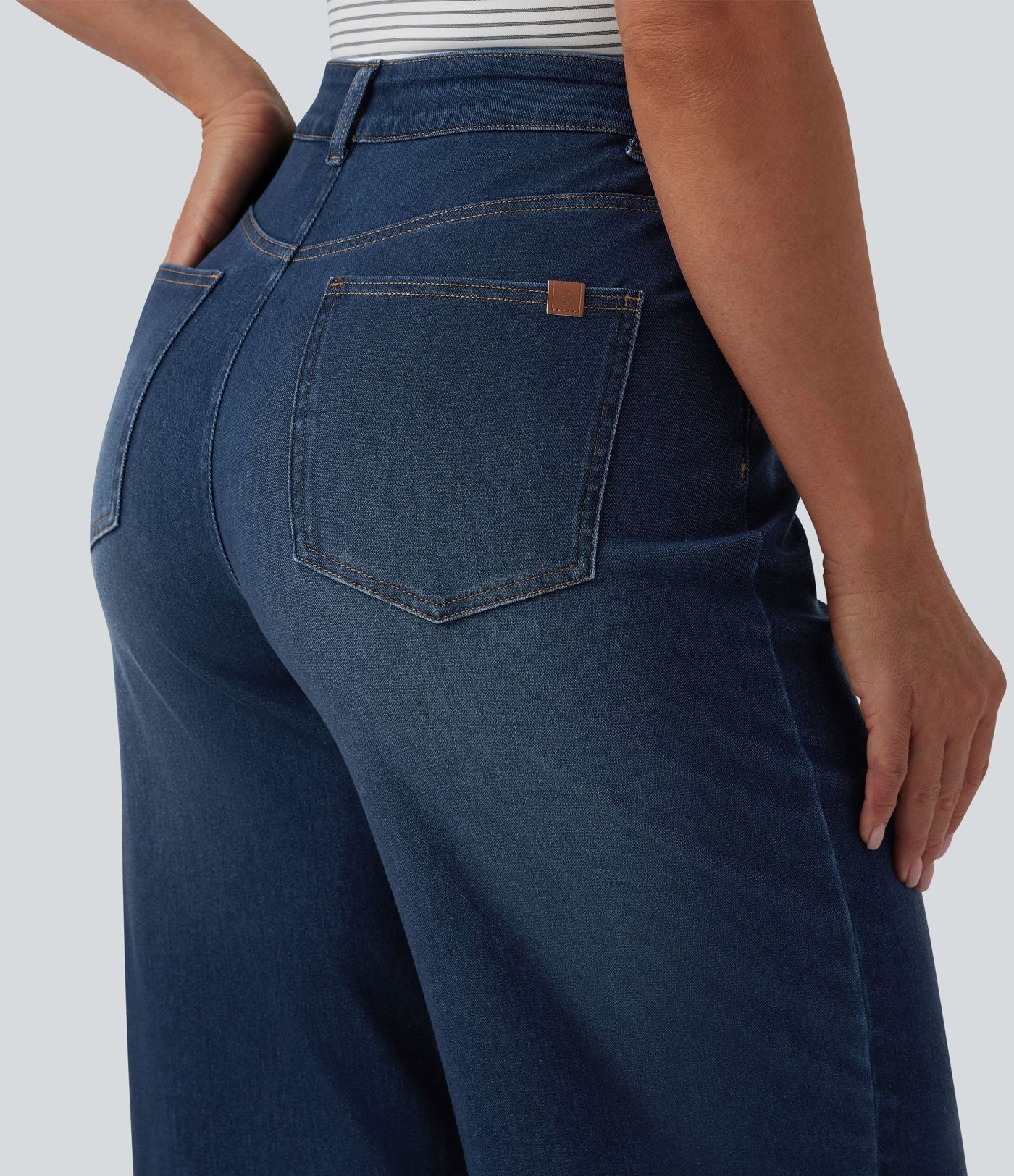 Halara Flex™ vaqueros de talle alto, drapeados, cropped, casuales, de pierna ancha con bolsillos