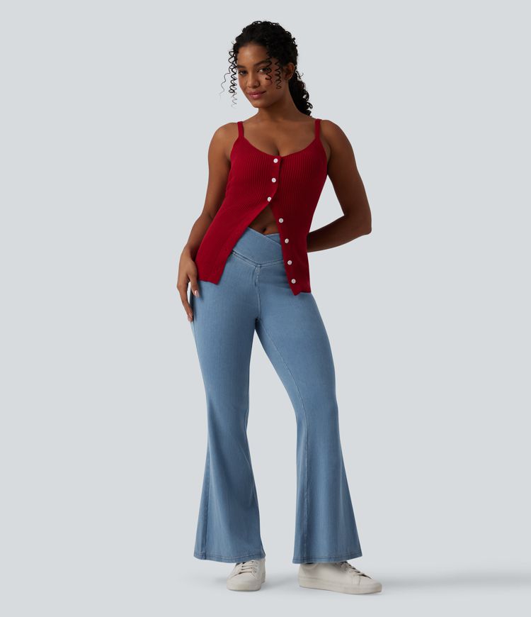 Halara Flex™ Jean évasé taille haute croisée avec poches