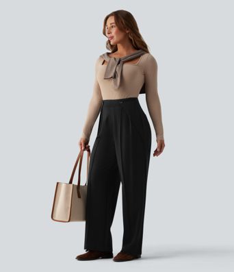 Halara Flex™ Pantalon tailleur coupe droite plissé taille haute avec poches