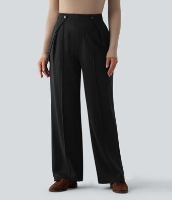 Halara Flex™ Pantalon tailleur coupe droite plissé taille haute avec poches