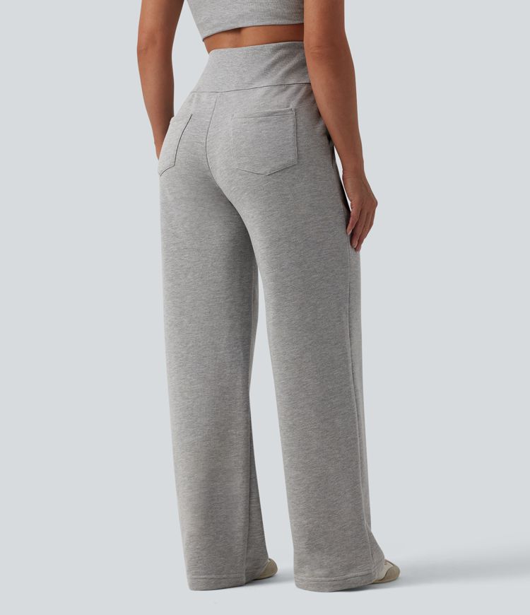 Lässige Baumwoll-Jogginghose mit hohem Bund, mehreren Taschen und weitem Bein