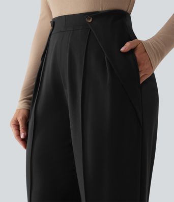 Halara Flex™ Pantalon tailleur coupe droite plissé taille haute avec poches