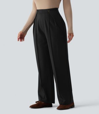Halara Flex™ Pantalon tailleur coupe droite plissé taille haute avec poches