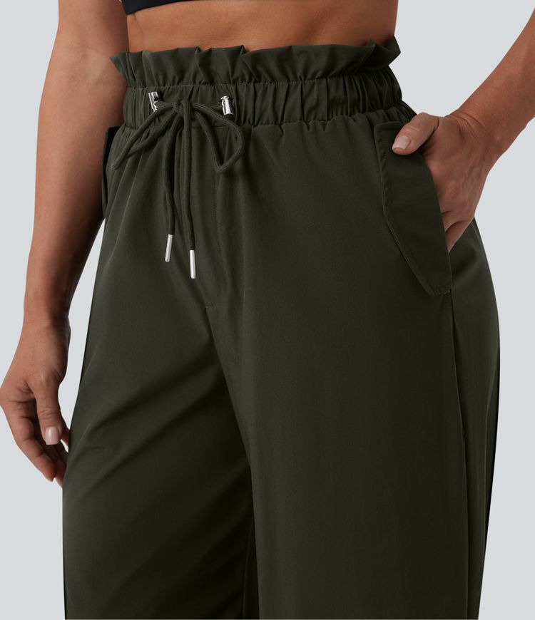 Workout-Jogginghose im Fallschirm-Stil mit hohem Bund, Seitentaschen und Kordelzug