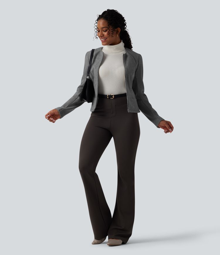 Round Neck Long Sleeve Zipper Fleece Work Jacket 