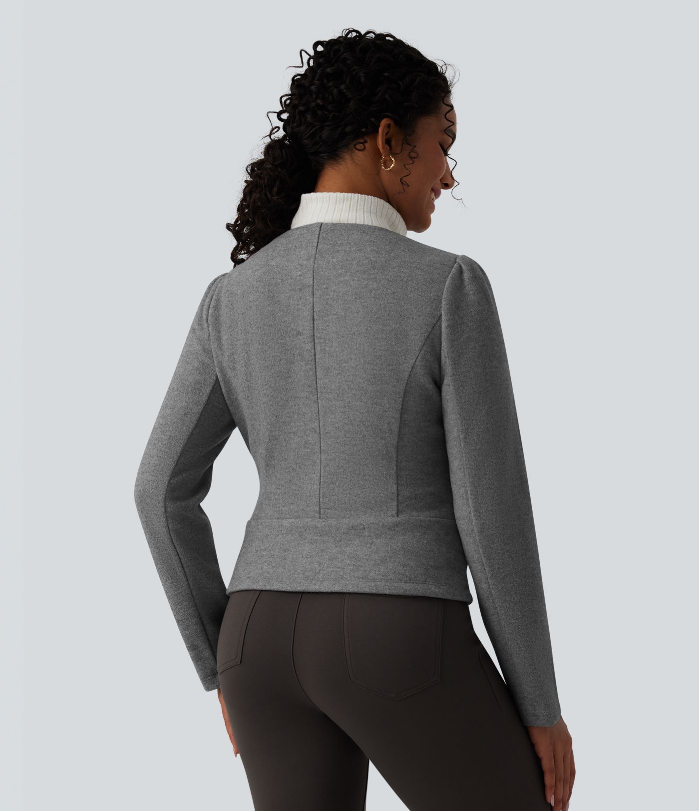 Round Neck Long Sleeve Zipper Fleece Work Jacket 