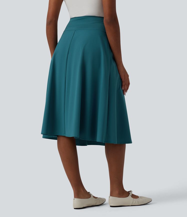 High Waisted Tie Front A Line Midi Casual Skirt
