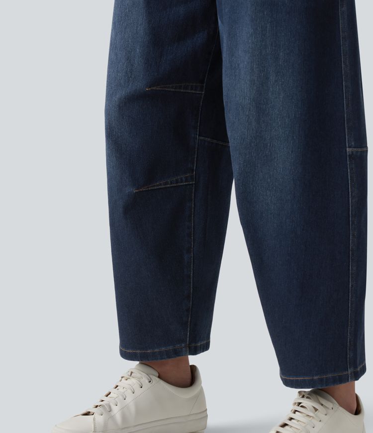 Halara Flex™ Low Rise Zipper Pockets Barrel Leg Casual Jeans