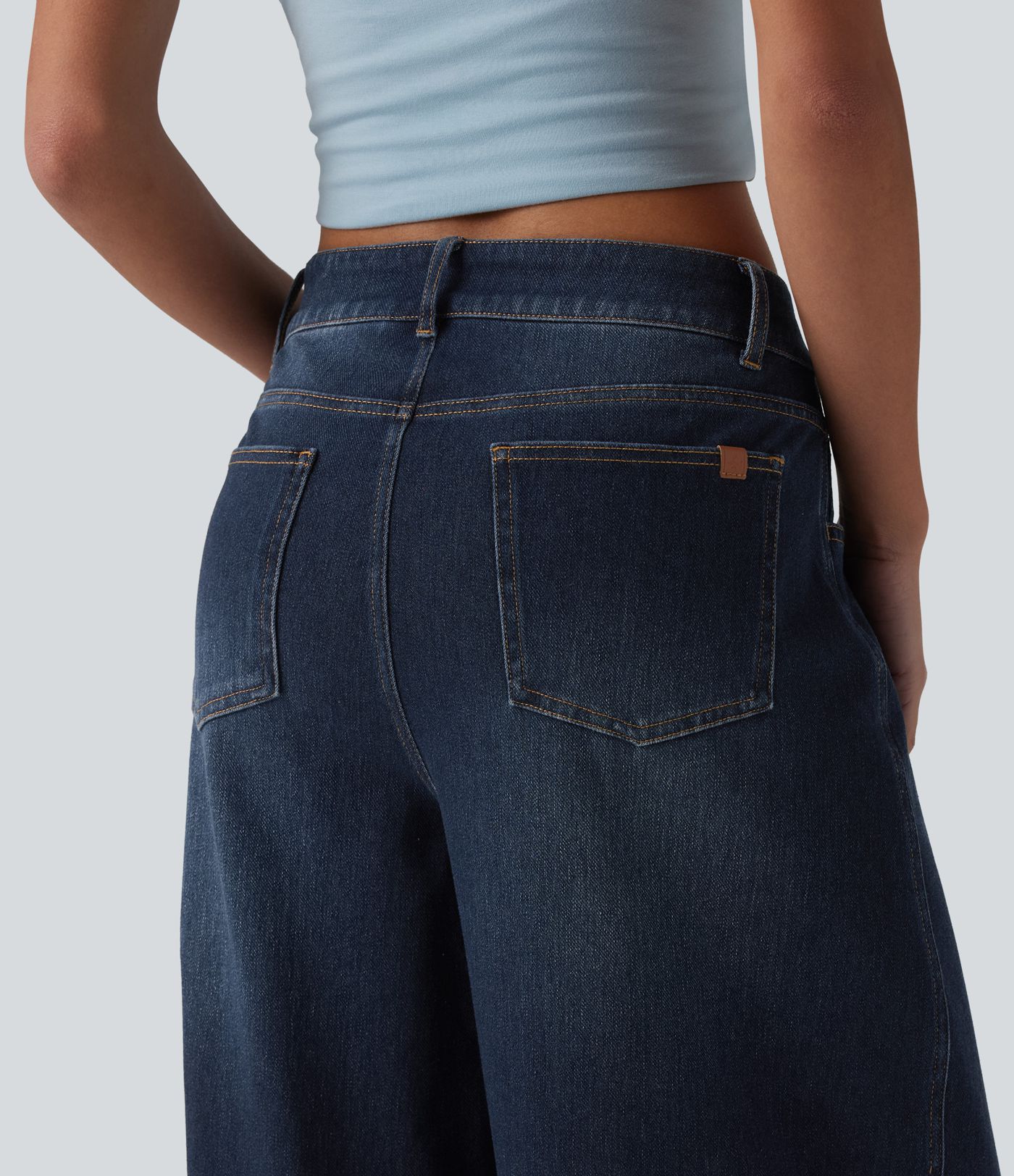 Halara Flex™ Low Rise Zipper Pockets Barrel Leg Casual Jeans