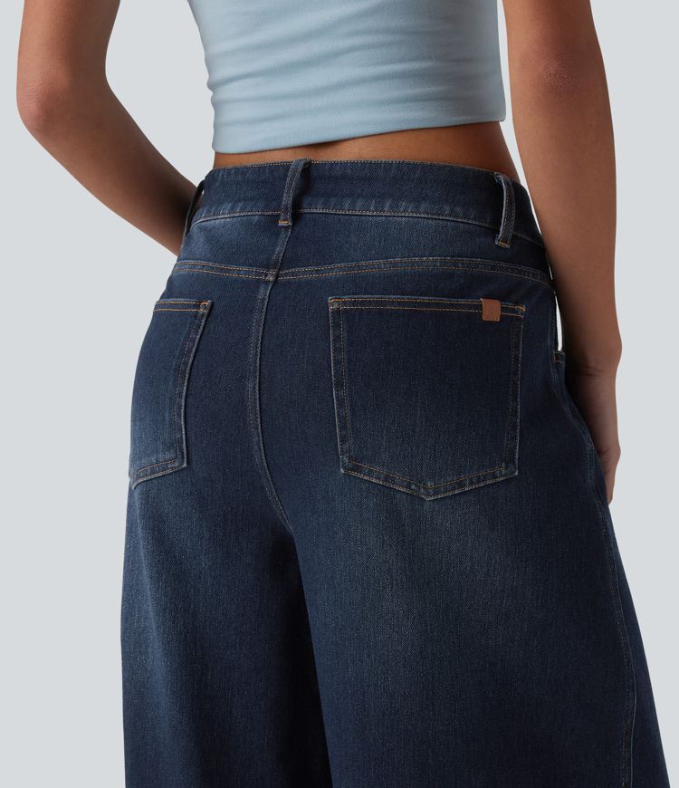 Halara Flex™ Low Rise Zipper Pockets Barrel Leg Casual Jeans