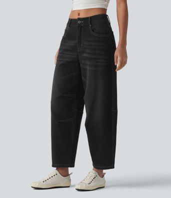 Halara Flex™ Low Rise Zipper Pockets Barrel Leg Casual Jeans