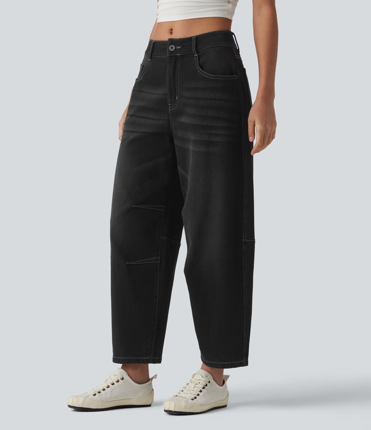 Halara Flex™ Low Rise Zipper Pockets Barrel Leg Casual Jeans