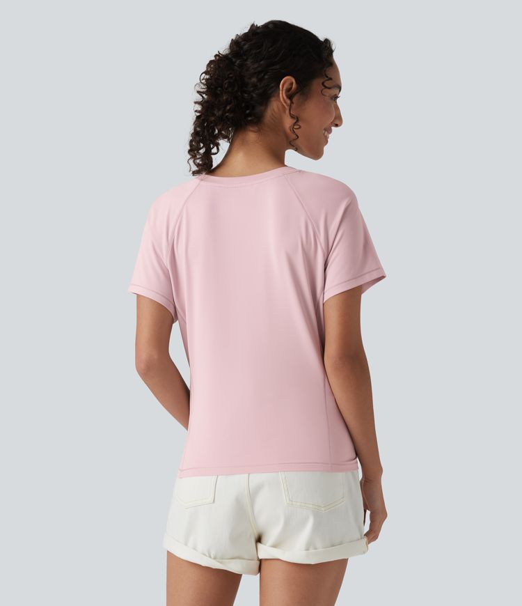 Round Neck Short Sleeve Casual T-Shirt with Pocket