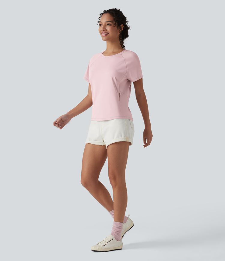 Round Neck Short Sleeve Casual T-Shirt with Pocket