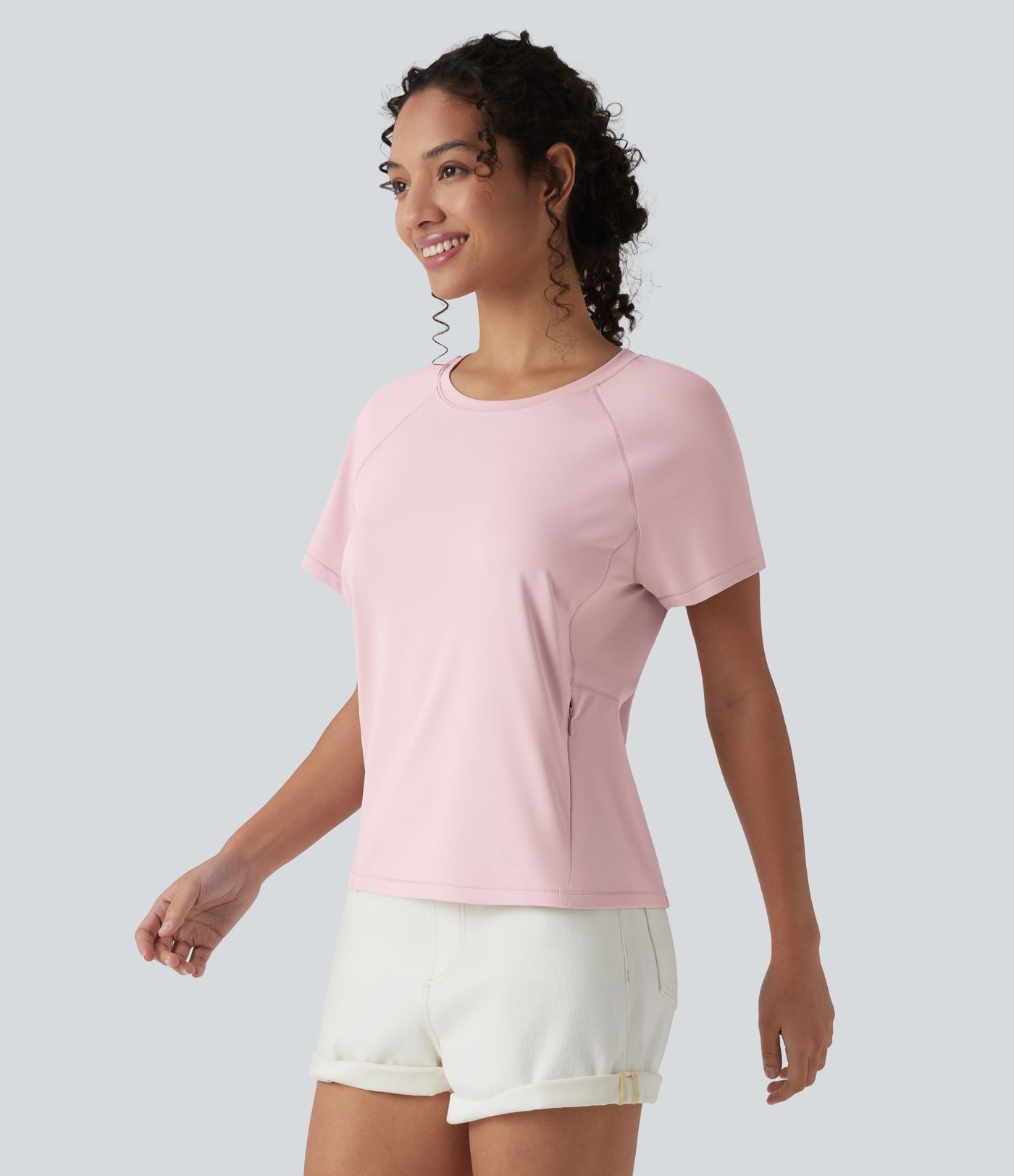 Round Neck Short Sleeve Casual T-Shirt with Pocket