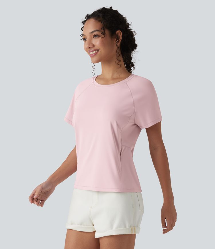 Round Neck Short Sleeve Casual T-Shirt with Pocket