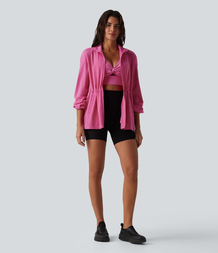 Long Sleeve Inner Drawstring Quick Dry Workout Jacket-UPF40+