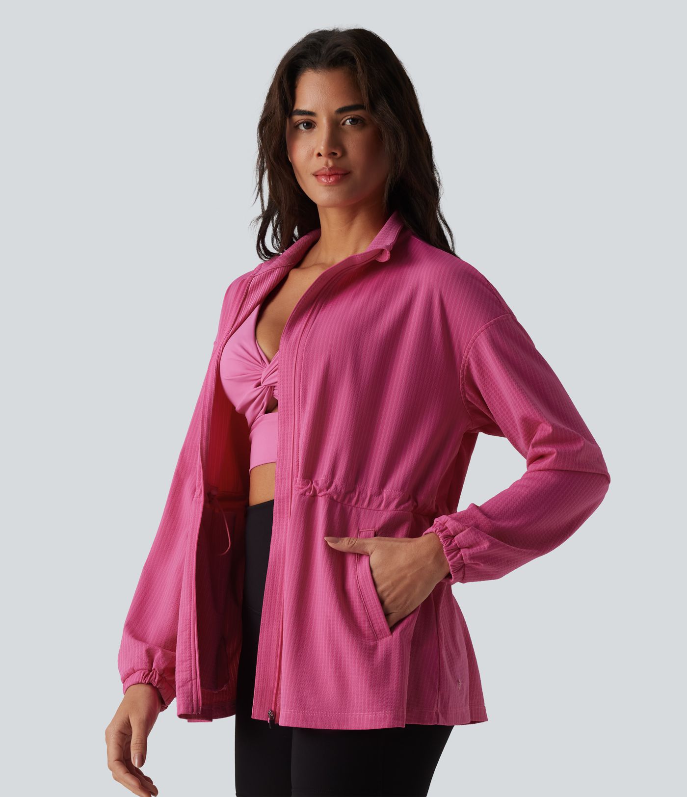 Long Sleeve Inner Drawstring Quick Dry Workout Jacket-UPF40+