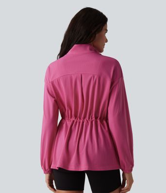 Long Sleeve Inner Drawstring Quick Dry Workout Jacket-UPF40+