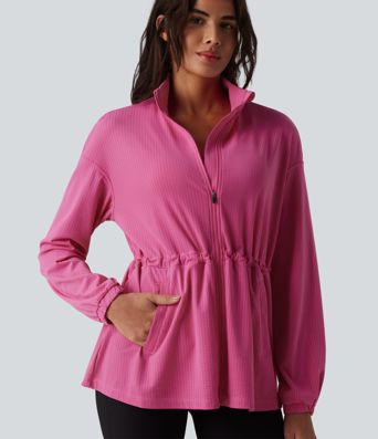 Long Sleeve Inner Drawstring Quick Dry Workout Jacket-UPF40+